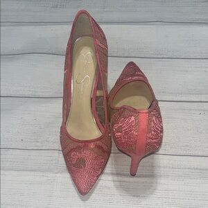 Jessica Simpson Pink Embroidered Heels